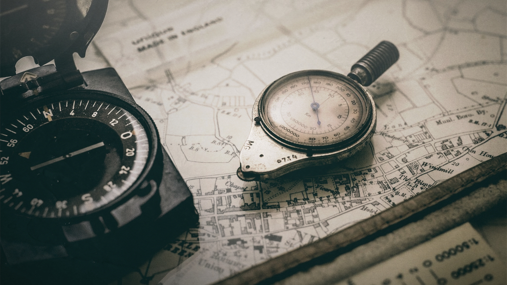 a compass and a map